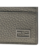 Fendi FF Baguette Logo Leather Card Wallet Grey