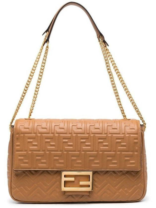 Fendi Baguette Chain Large Nappa Leather Shoulder Bag Brown