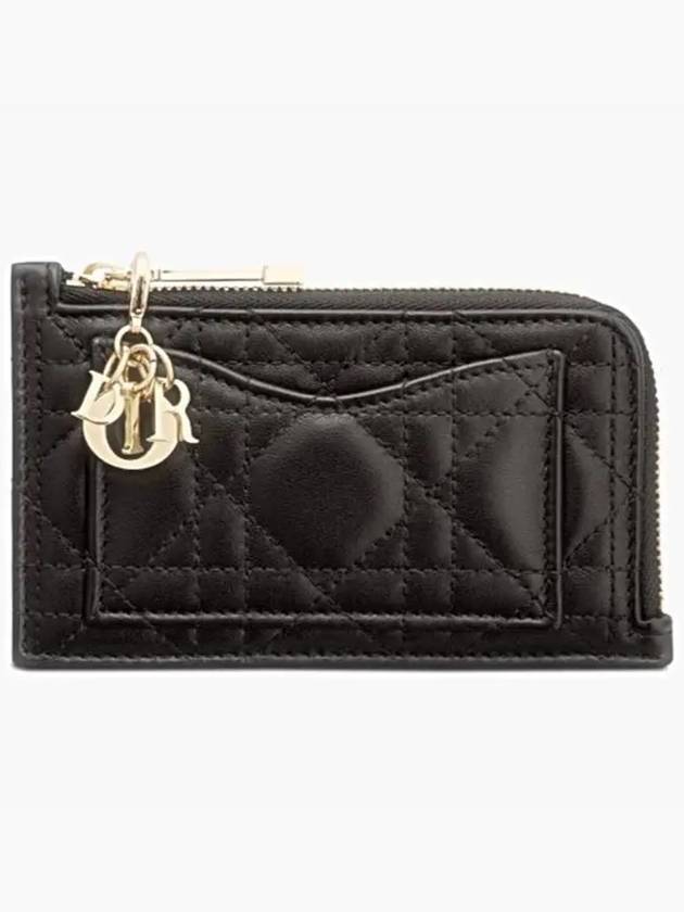Lady Compact Cannage Zipper Lambskin Card Wallet Black Dior