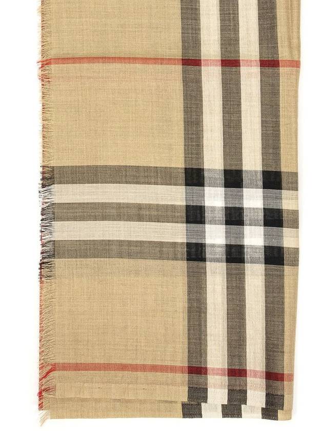 Burberry Light Check Wool Silk Scarf Beige