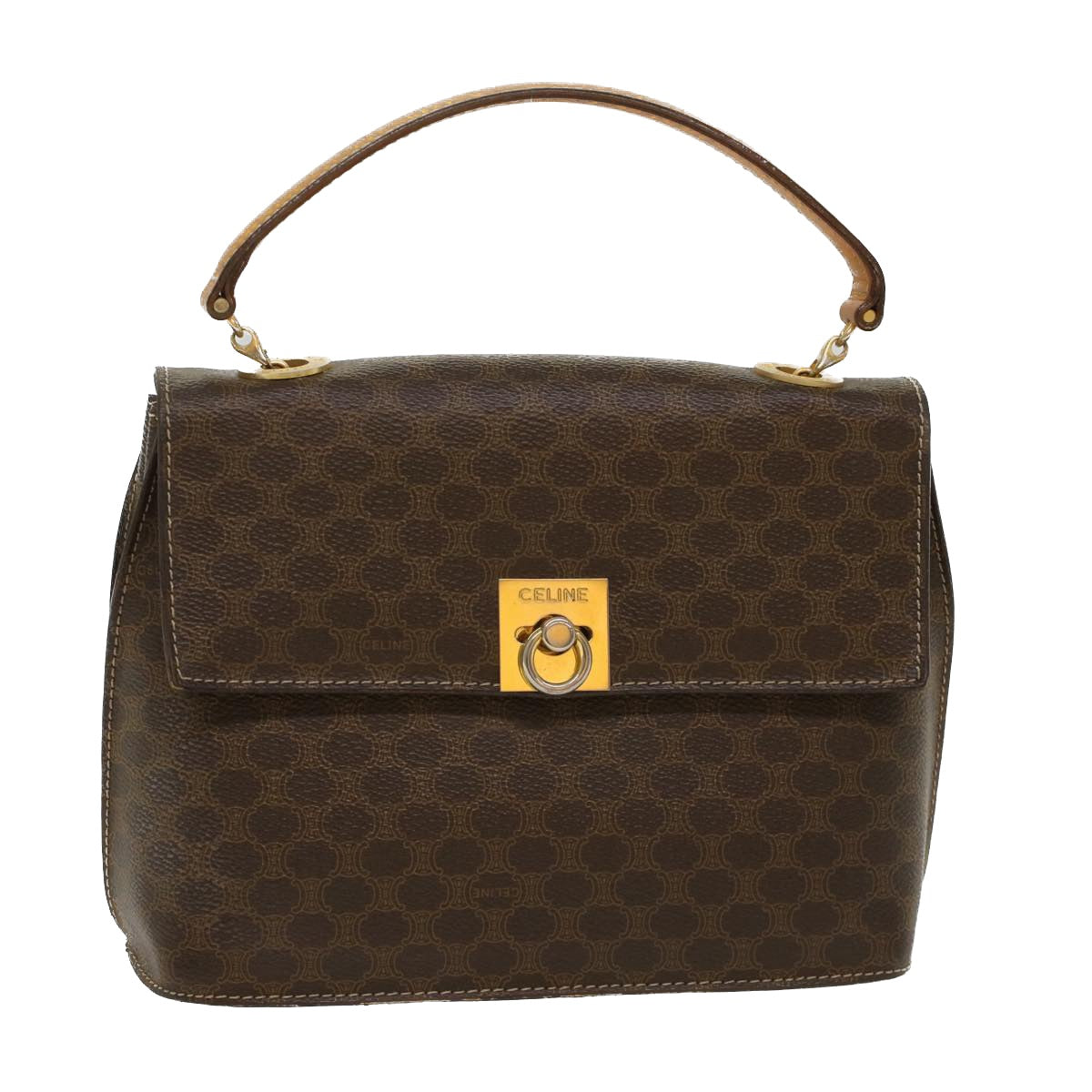 CELINE Macadam Canvas Hand Bag PVC Leather Brown  50557