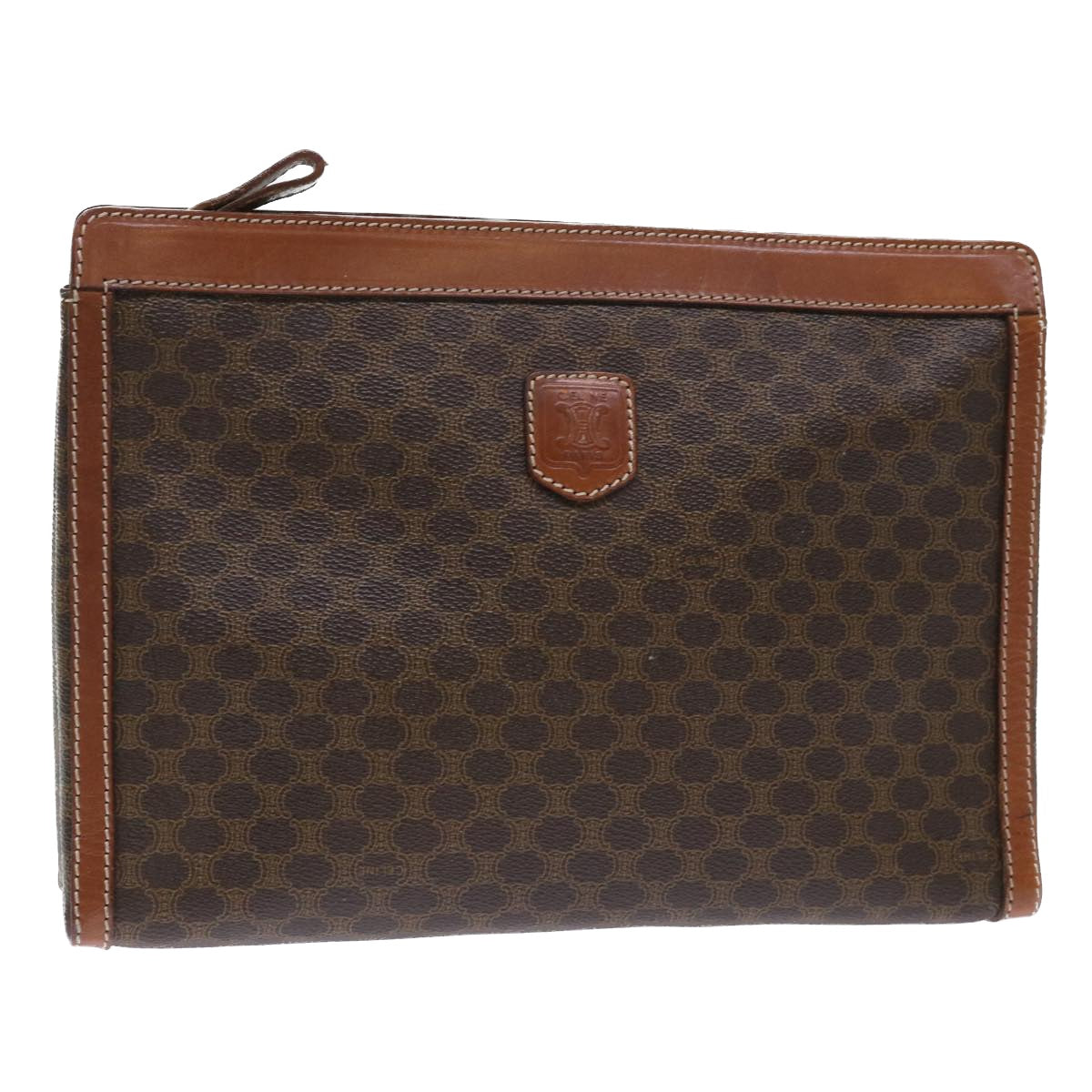 CELINE Macadam Canvas Clutch Bag PVC Leather Brown  50614