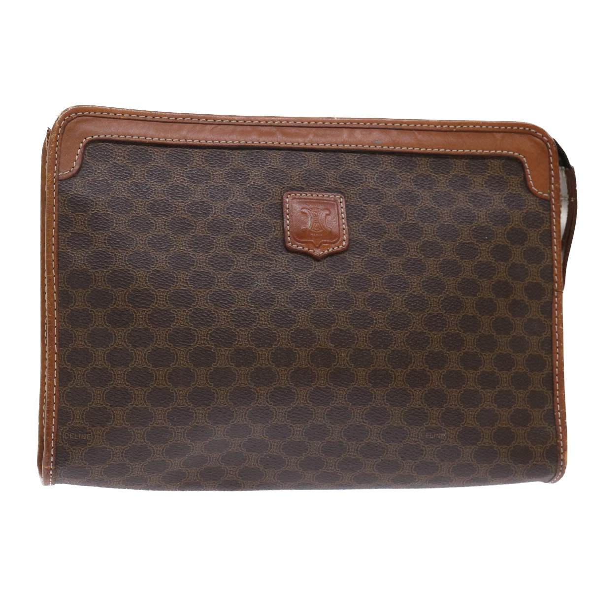 CELINE Macadam Canvas Clutch Bag PVC Leather Brown  50615