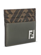 Fendi FF Square Leather Card Wallet Grey
