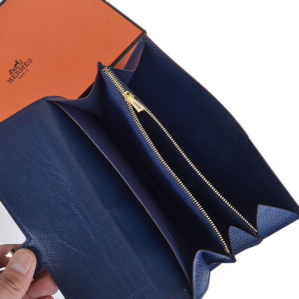Hermes Wallet H6023 Wallet Cow Leather Blue