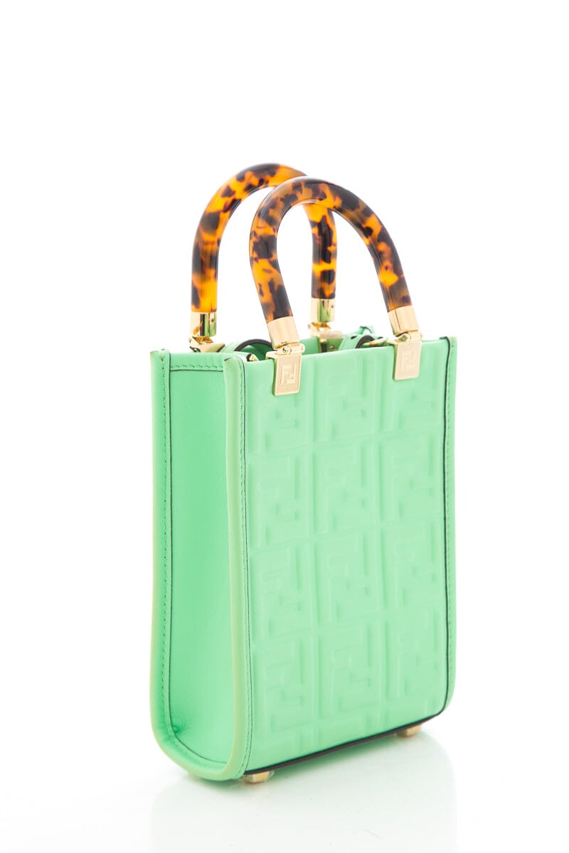 Fendi Green Logo Embossed Sunshine Shopper Handbag