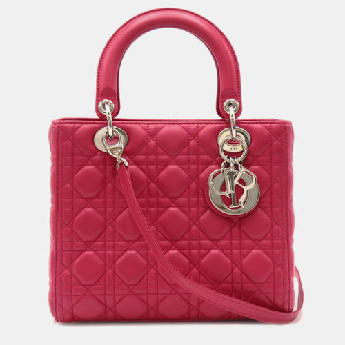 Dior Red Leather Cannage Leather Lady Medium Tote Bag
