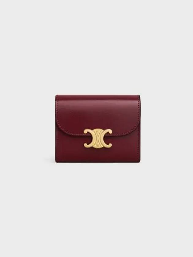 CELINE Triomphe Small Shiny Calfskin Half Wallet Light Burgundy