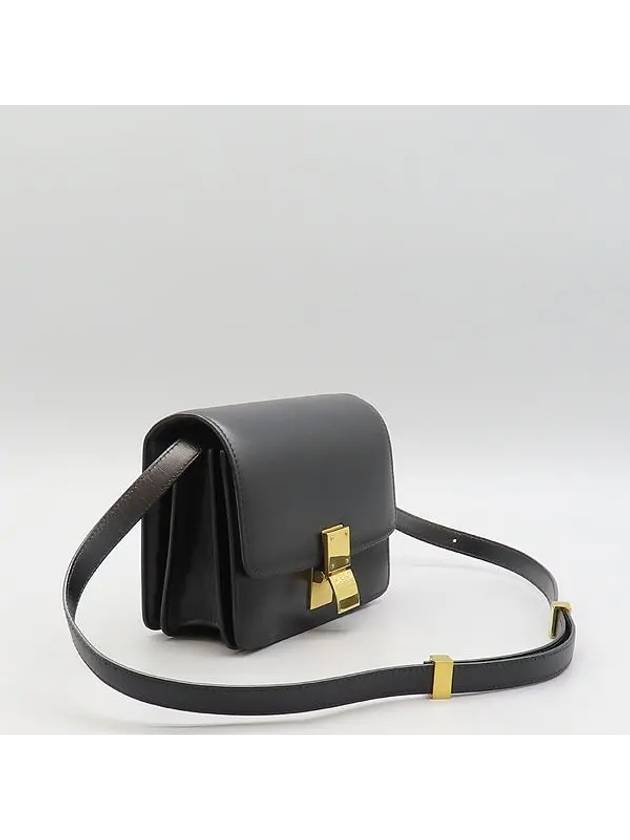 CELINE 189183 Black leather CLASSIC BOX S size gold logo lock detail flap shoulder bag