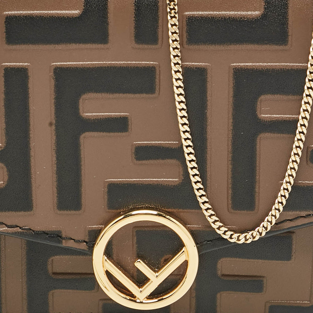 Fendi Brown Ff Leather Wallet On Chain