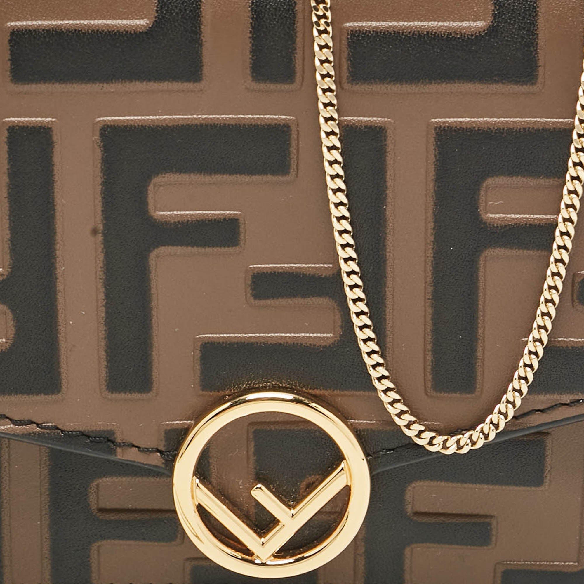 Fendi Brown Ff Leather Wallet On Chain