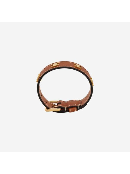 CELINE Triomphe Multi Leather Brass Gold Finish Bracelet Tan