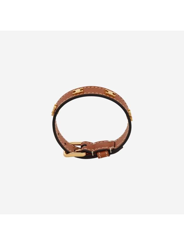 CELINE Triomphe Multi Leather Brass Gold Finish Bracelet Tan