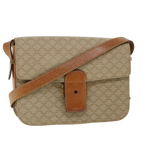 CELINE Macadam Canvas Shoulder Bag Canvas Leather Beige Brown  51028