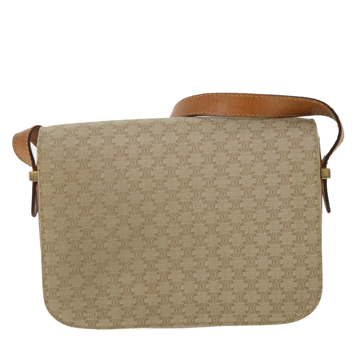 CELINE Macadam Canvas Shoulder Bag Canvas Leather Beige Brown  51028