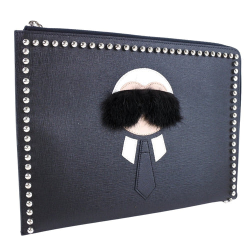 FENDI Clutch bag 8M0370 7MP F0V3X leather black Karl Lagerfeld Studs carlito flat clutch Women