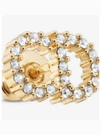 Claire D Lune Finish Metal White Crystal Earrings Gold Dior