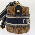 CHRISTIAN DIOR Basket Bag Trotter Canvas Shoulder Bag Rattan Blue Auth 51270A