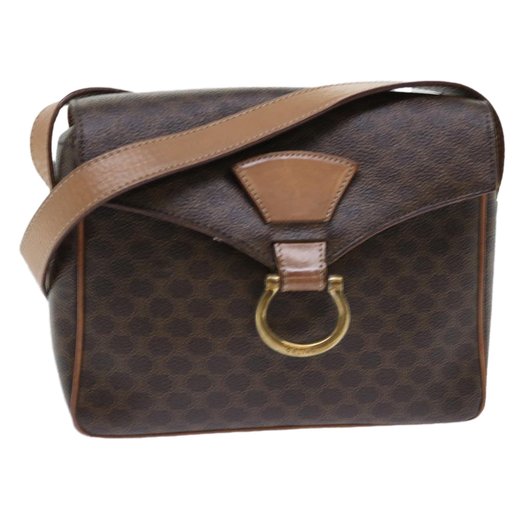 CELINE Macadam Canvas Shoulder Bag PVC Leather Brown  51453