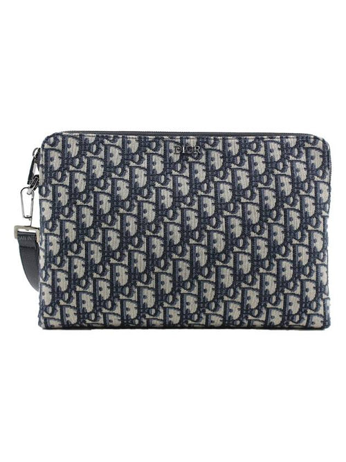 Oblique Jacquard Strap Clutch Bag Navy Dior