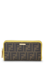 Fendi,  Yellow Zucca Coated Canvas Zip Around Wallet, Brown