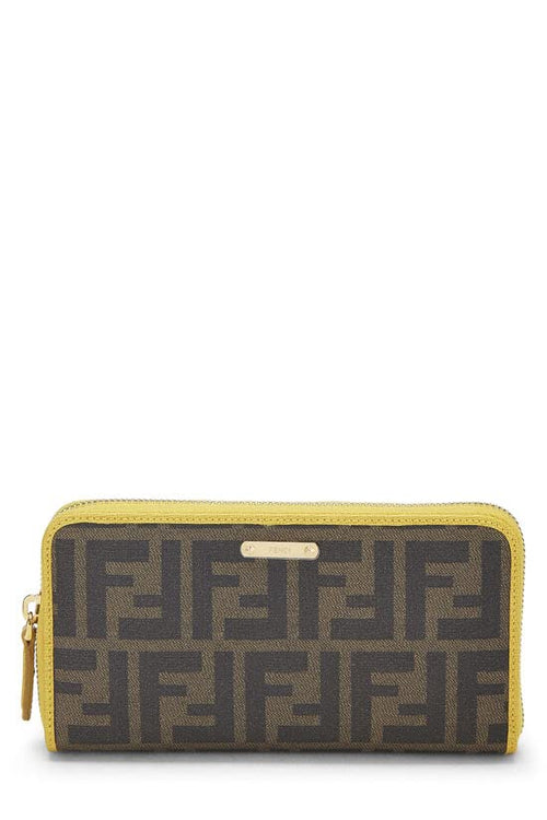 Fendi,  Yellow Zucca Coated Canvas Zip Around Wallet, Brown