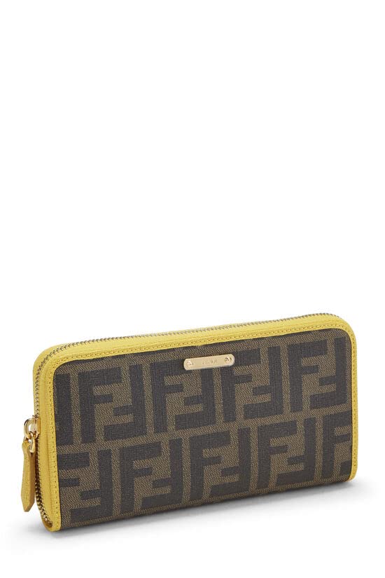 Fendi,  Yellow Zucca Coated Canvas Zip Around Wallet, Brown