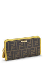 Fendi,  Yellow Zucca Coated Canvas Zip Around Wallet, Brown