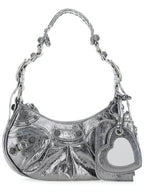 Balenciaga Metallic Le Cagol XS Lambskin Shoulder Bag Dark Silver