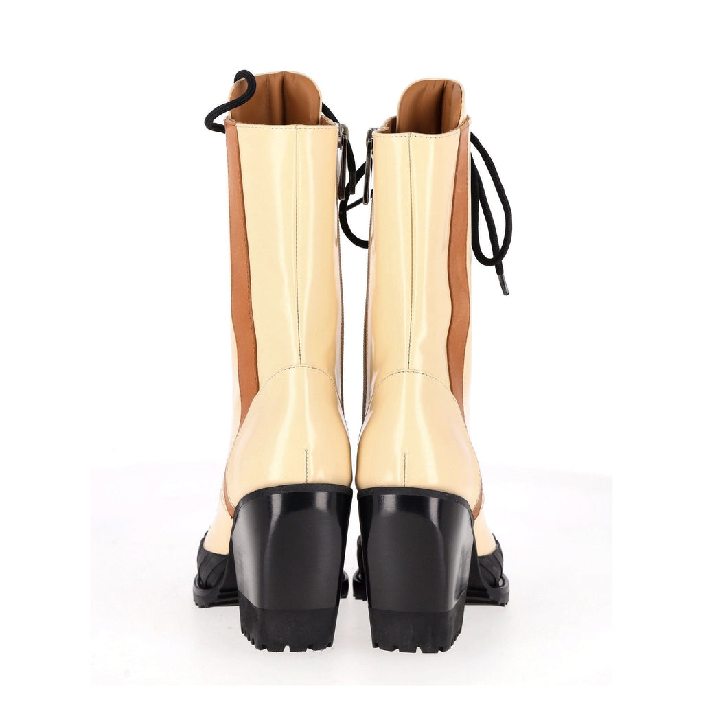 Chloe Rylee Lace Up Ankle Boots in Cream Calfskin Leather