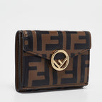 Fendi Brown/black Zucca Leather F Is Fendi Trifold Wallet