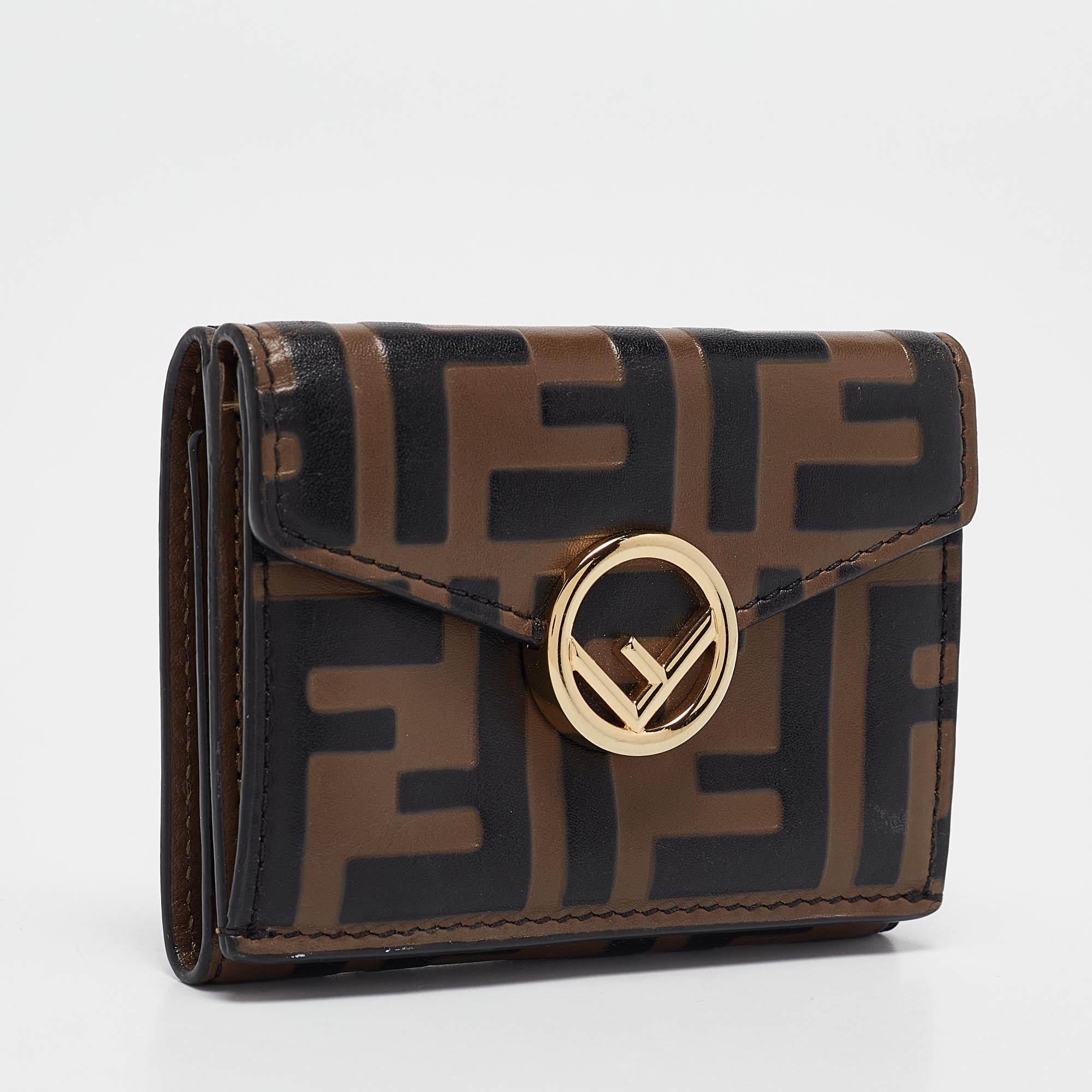 Fendi Brown/black Zucca Leather F Is Fendi Trifold Wallet