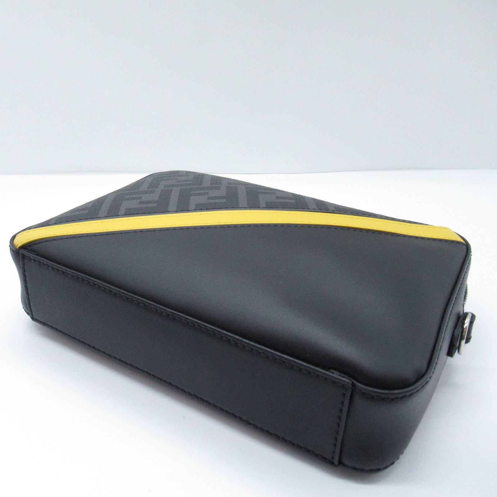 Fendi Fendi Diagonal Shoulder Bag Shoulder Bag PVC Coated Linen Men Black Yellow