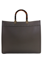Fendi Womens Large Snakeskin Logo Sunshine Leather Tote Handbag Brown White