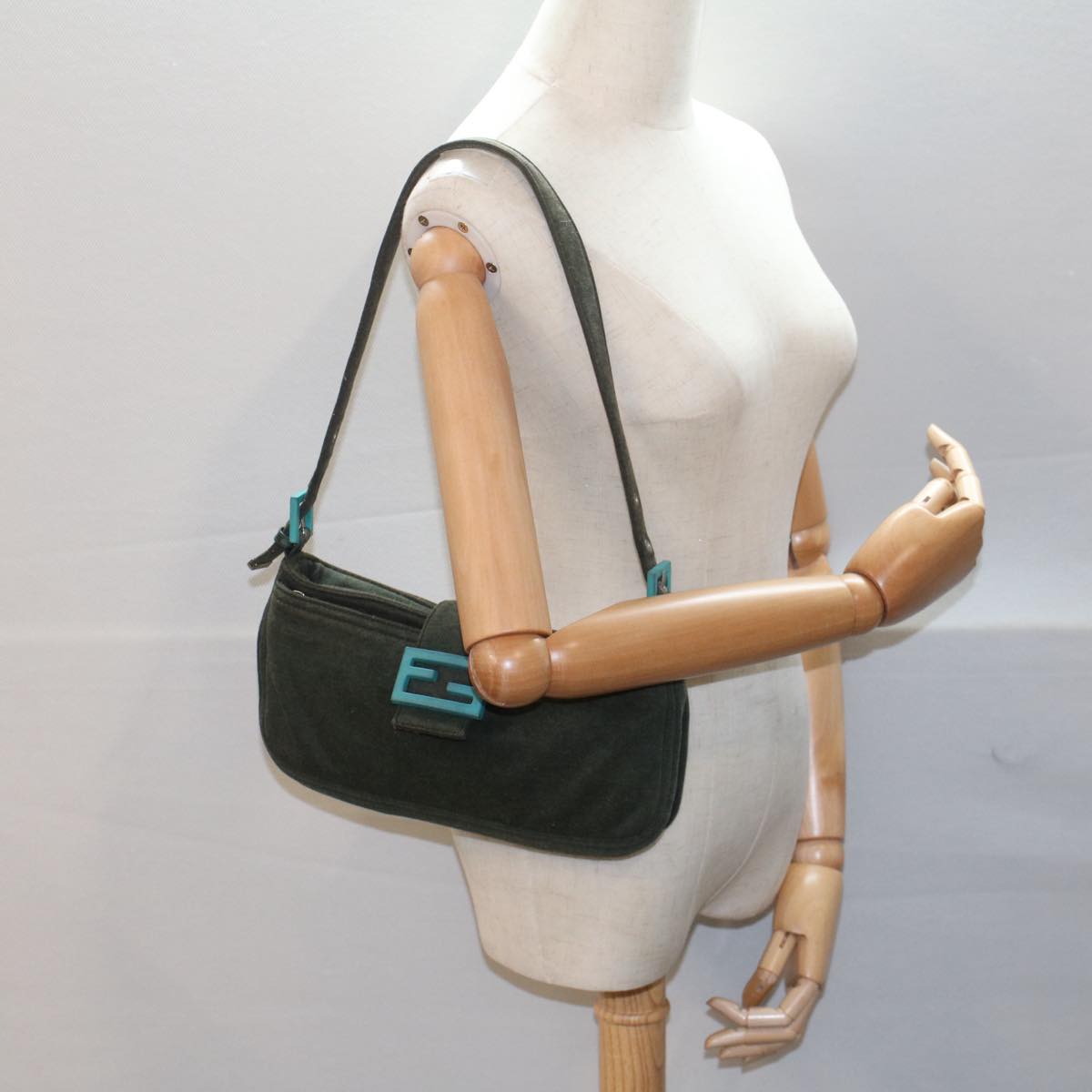 FENDI Mamma Baguette Shoulder Bag Nylon Green52438