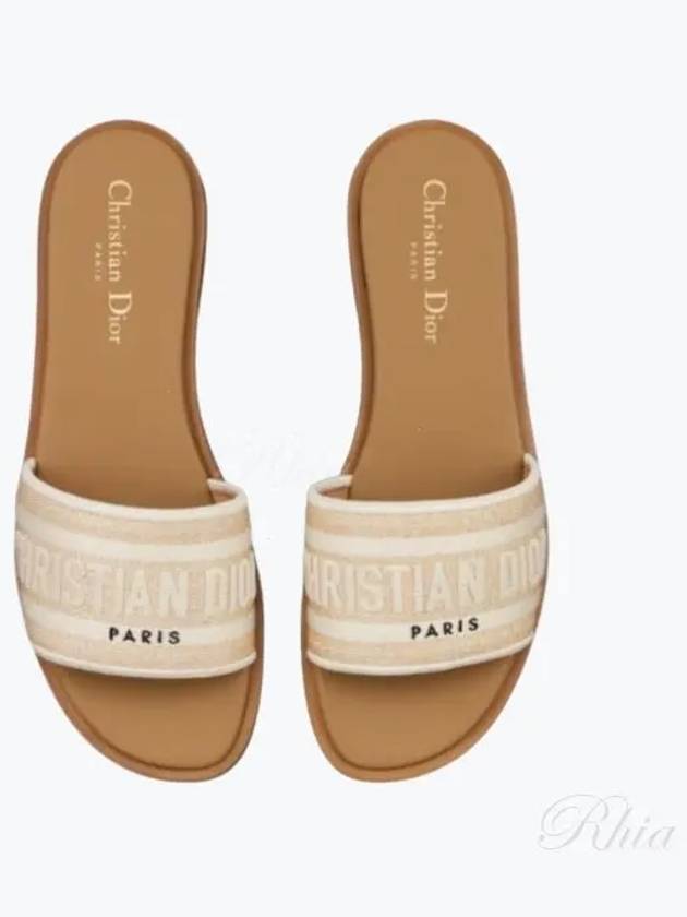 Dway Embroidered Cotton Raffia Slippers Natural White Dior
