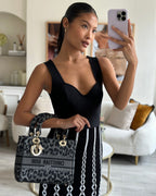 Christian Dior Medium Lady D-Lite in Grey & Black Mizza Embroidery with Champagne Gold Hardware RRP £3700