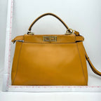 FENDI Vitello Zucca Medium Peekaboo Iconic Satchel Yellow Tobacco LA19541