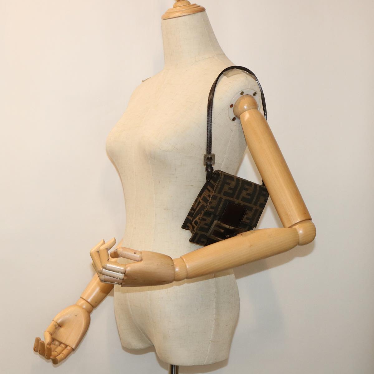 FENDI Zucca Canvas Mamma Baguette Shoulder Bag Brown Black52735