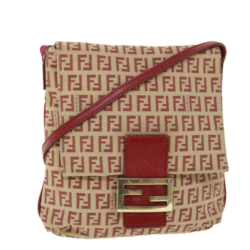 FENDI Zucchino Canvas Mamma Baguette Shoulder Bag Beige Red52738