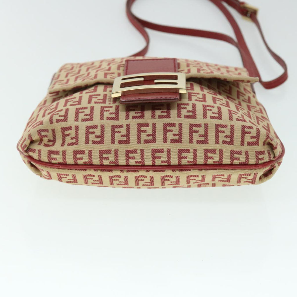 FENDI Zucchino Canvas Mamma Baguette Shoulder Bag Beige Red52738