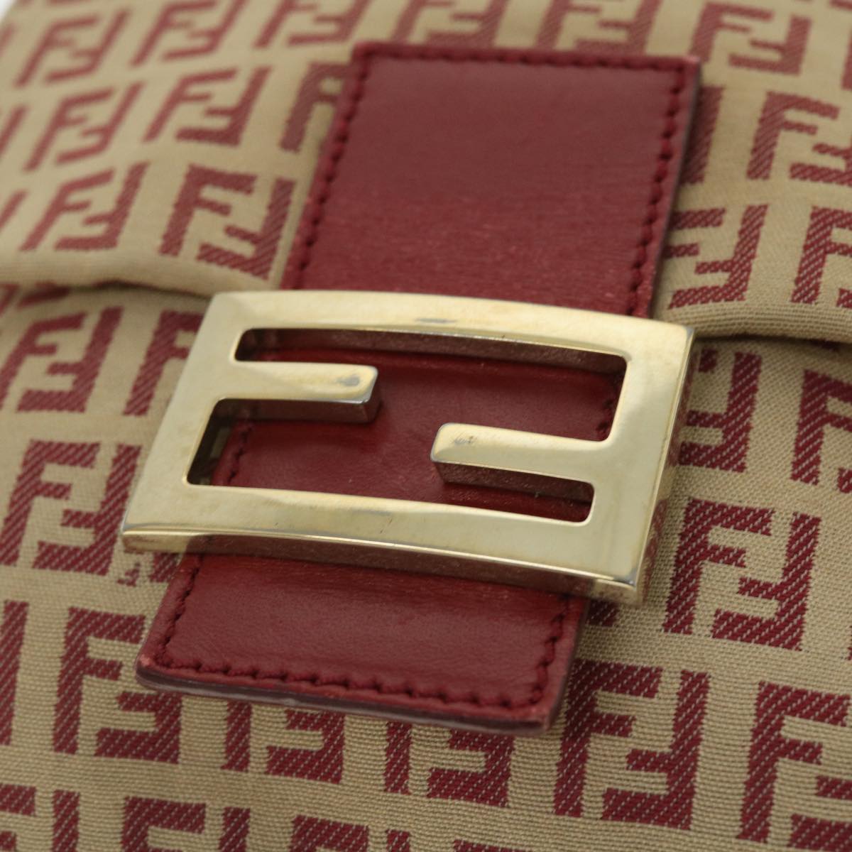 FENDI Zucchino Canvas Mamma Baguette Shoulder Bag Beige Red52738