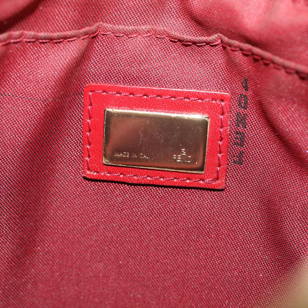 FENDI Zucchino Canvas Mamma Baguette Shoulder Bag Beige Red52738