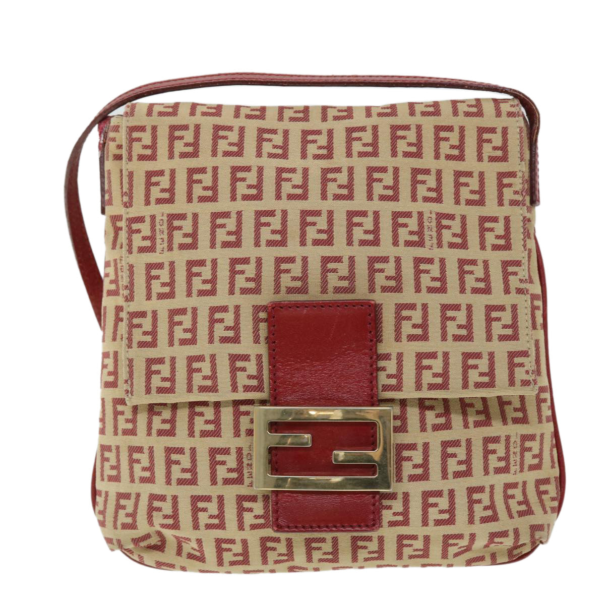 FENDI Zucchino Canvas Mamma Baguette Shoulder Bag Beige Red52738