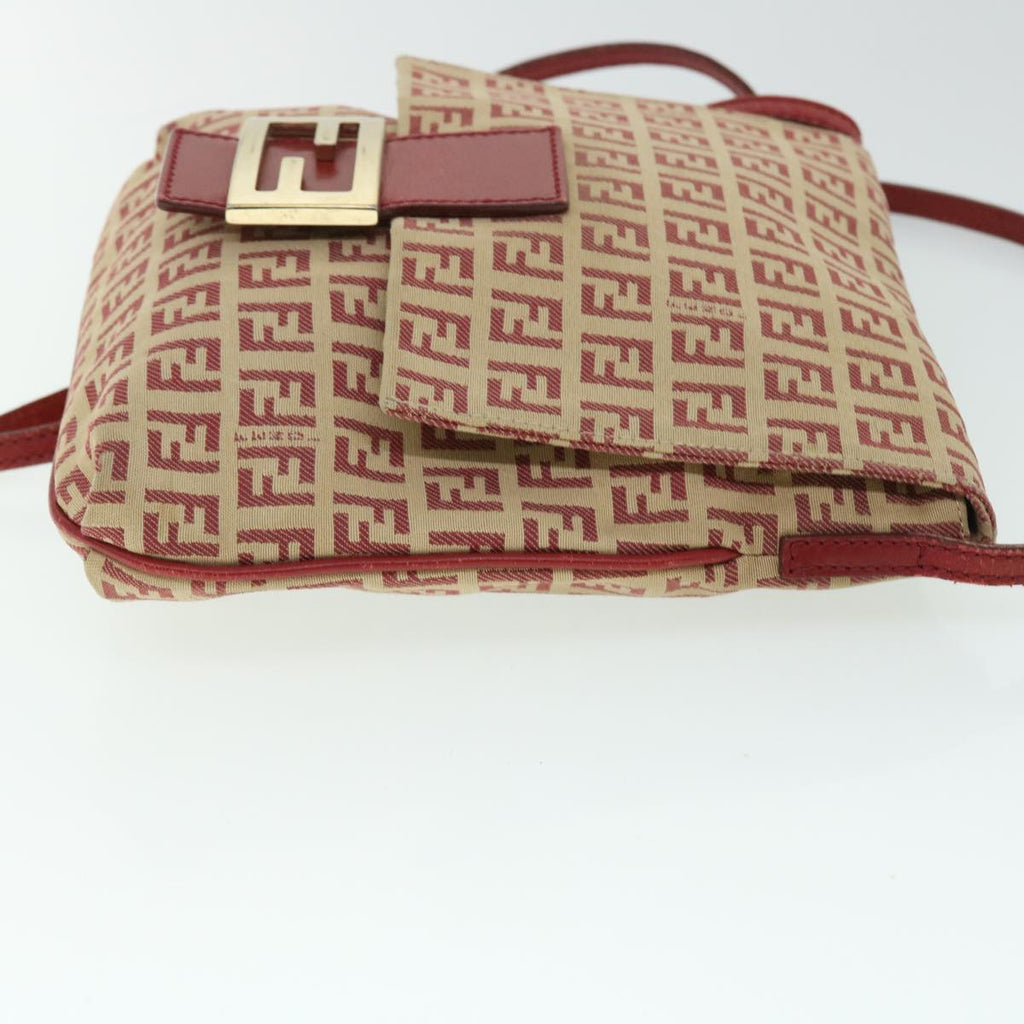 FENDI Zucchino Canvas Mamma Baguette Shoulder Bag Beige Red52738