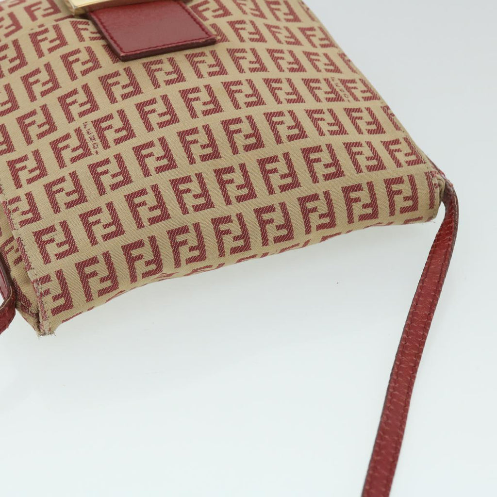 FENDI Zucchino Canvas Mamma Baguette Shoulder Bag Beige Red52738
