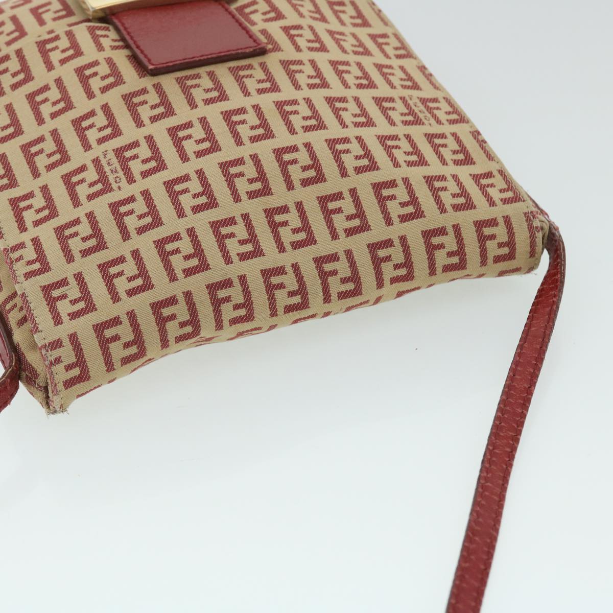 FENDI Zucchino Canvas Mamma Baguette Shoulder Bag Beige Red52738