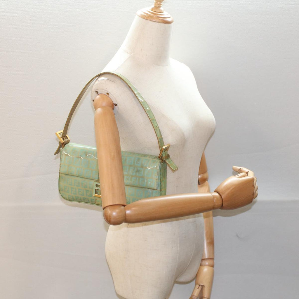 FENDI Mamma Baguette Shoulder Bag Coated Canvas Light Blue52741