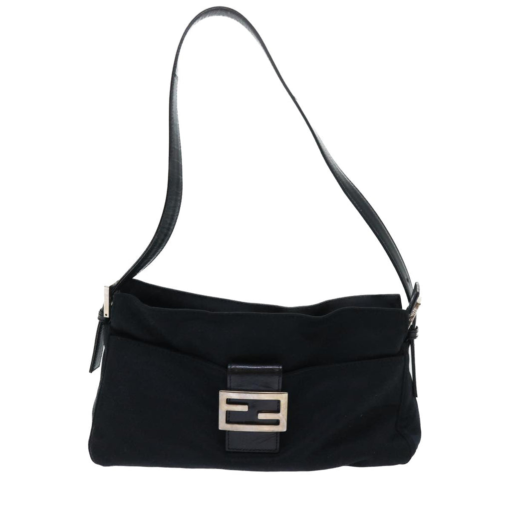 FENDI Mamma Baguette Shoulder Bag Coated Canvas Black52742