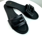 Fendi Ff Cutout Flat Leather Sandals In Nero